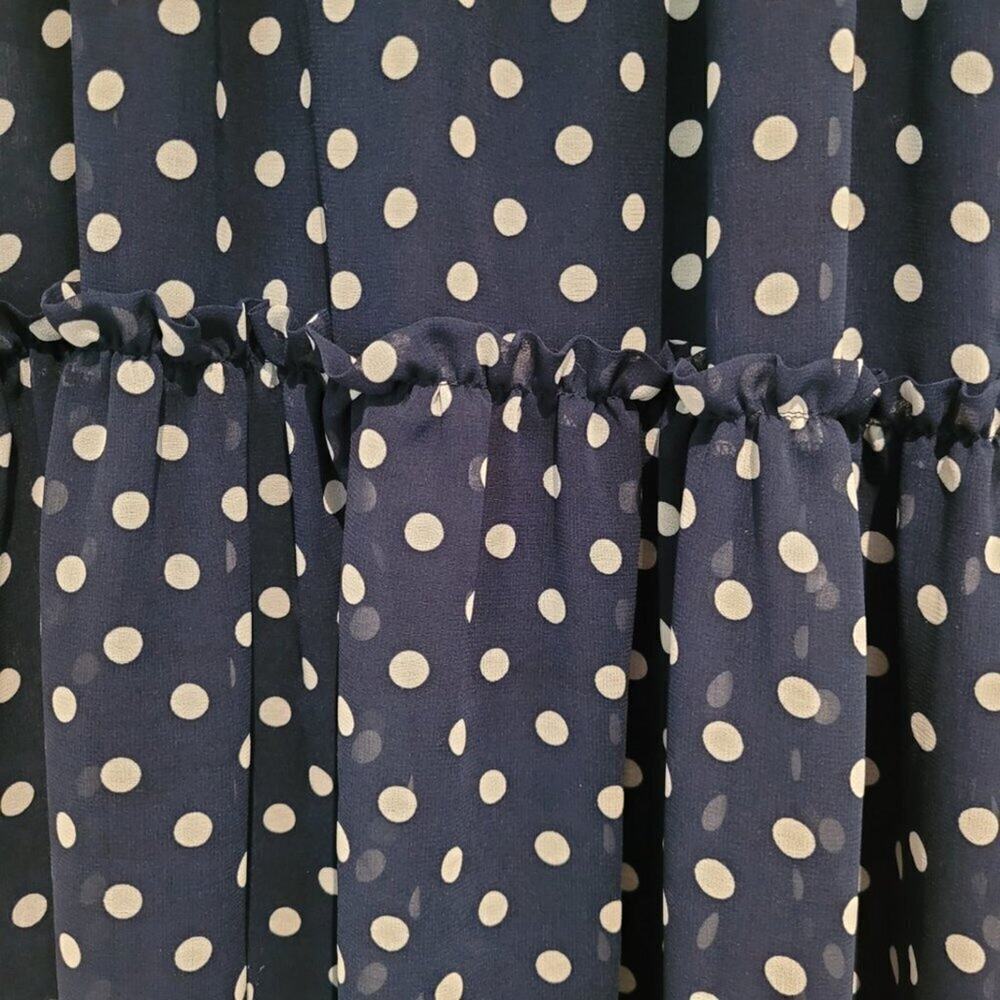 Georges Rech Paris Navy Polka Dot Midi Dress Quiet Luxury A-Line Ruffles Size 8 - Picture 5 of 11